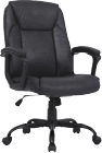 A black office chair with a leather seat and black armrests. AI generated content