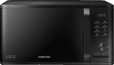 A black microwave oven with a digital display. AI generated content