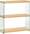 A glass shelf with a wooden frame. AI generated content