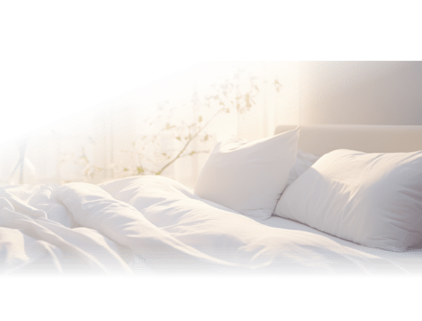 A bed with white sheets and pillows. AI generated content