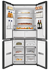A refrigerator with its door open, revealing a shelf inside. AI generated content