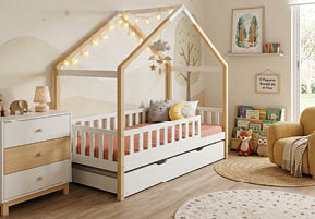 A white metal bunk bed with a white mattress and pillows. AI generated content