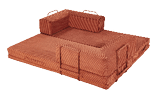 A brown couch with a wooden frame and a brown cover. AI generated content