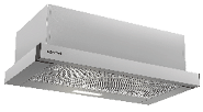 A modern stainless steel range hood with a mesh filter and built-in light. Description generated by AI