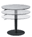 A round glass table with a black base. AI generated content