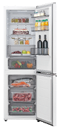 A white refrigerator with a variety of food and drinks inside. AI generated content