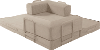 A brown couch with a wooden frame and a brown cover. AI generated content