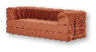 A brown couch with a wooden frame and a brown fabric covering. AI generated content