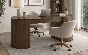 A black office chair is placed in front of a window. AI generated content