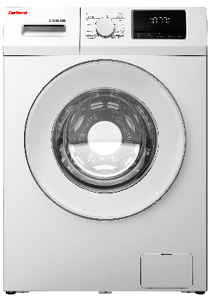 A white washing machine with a clear glass door. AI generated content