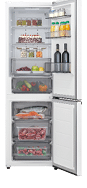 A white refrigerator with a variety of food and drinks inside. AI generated content