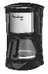 A black and silver coffee maker with a clear glass carafe. AI generated content