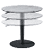 A round glass table with a black base. AI generated content
