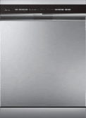 A stainless steel dishwasher with a silver door. AI generated content