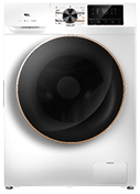 A washing machine with a black door and a digital display. AI generated content