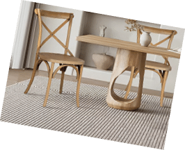 A dining room with a table and chairs, a potted plant, and a vase. AI generated content