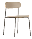 A white chair with a metal frame and wooden seat. AI generated content
