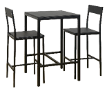 Three black metal chairs are arranged around a black table. AI generated content