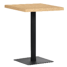 A wooden table with a black base. AI generated content