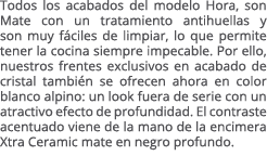 Todos los acabados del modelo Hora, son Mate con un tratamiento antihuellas y son muy f ciles de limpiar, lo que perm...