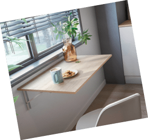 A kitchen with a window, a table, a chair, and a potted plant. AI generated content