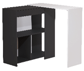A black and white image of a shelf with a white top. AI generated content
