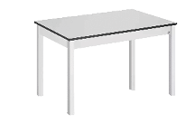 A white table with a black trim. AI generated content