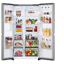 A refrigerator is open, displaying a variety of food items. AI generated content