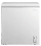 A white refrigerator with a blue handle. AI generated content