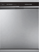 A stainless steel dishwasher with a silver door. AI generated content