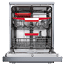 A dishwasher with a red and silver rack. AI generated content