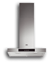 A stainless steel kitchen vent hood with a white background. Conte do gerado por IA