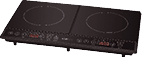 A black stove with two burners and a timer. AI generated content