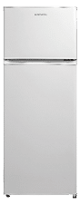 A white refrigerator is standing upright in a kitchen. AI generated content