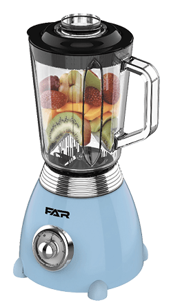 A blue blender with a silver lid and a black handle. AI generated content