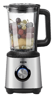 A blender with a clear container and a black handle. AI generated content