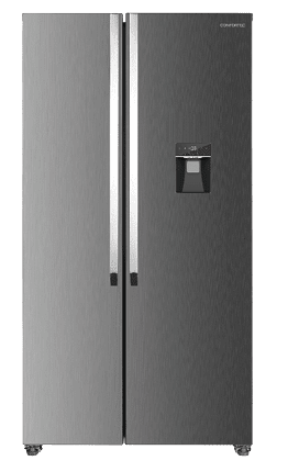 A large stainless steel refrigerator with a freezer on the bottom. AI generated content