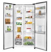 A refrigerator is open and filled with various food items. AI generated content