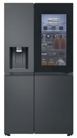 A large stainless steel refrigerator with a white door. AI generated content