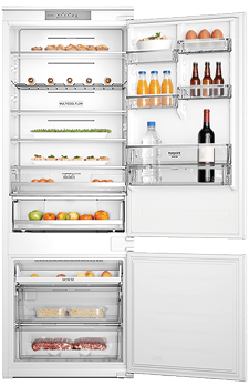 A white kitchen cabinet with three shelves. AI generated content