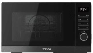 A black microwave with a digital clock on the front. AI generated content