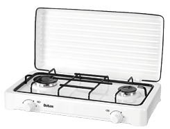 A white stove with two burners. AI generated content