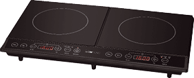 A black stove with two burners and a timer. AI generated content