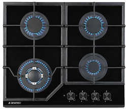 A black oven with a stove top and a window on the door. AI generated content