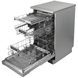 A dishwasher with a silver door and a silver top. AI generated content