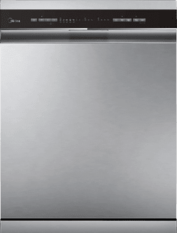 A stainless steel dishwasher with a silver door. AI generated content