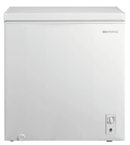A white refrigerator with a blue handle. AI generated content