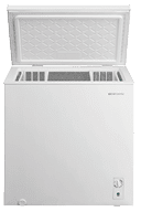 A white refrigerator with a freezer compartment is open, revealing a white interior. AI generated content
