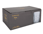 A glass and a box of Conforama are shown in the image. AI generated content