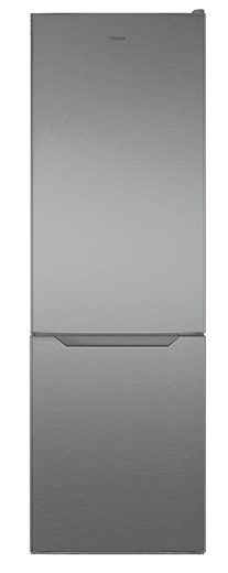 A stainless steel refrigerator is shown in a white room. AI generated content
